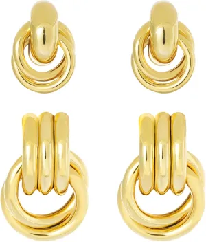 Gold Drop Dangle Earrings for Women Trendy Geometric Statement Earring Set Chunky Door Knocker Earrings Jewelry Gift for Women