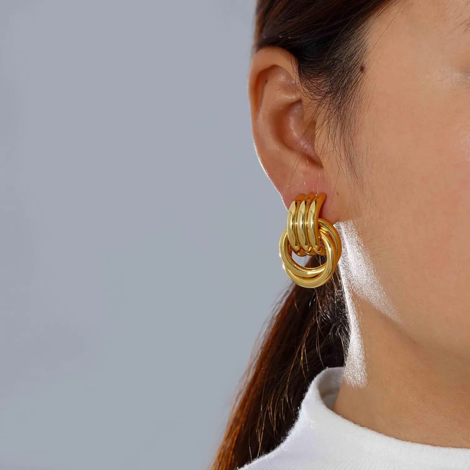 Gold Drop Dangle Earrings for Women Trendy Geometric Statement Earring Set Chunky Door Knocker Earrings Jewelry Gift for Women