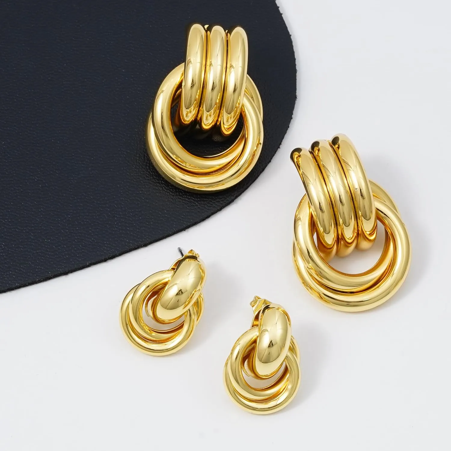 Gold Drop Dangle Earrings for Women Trendy Geometric Statement Earring Set Chunky Door Knocker Earrings Jewelry Gift for Women