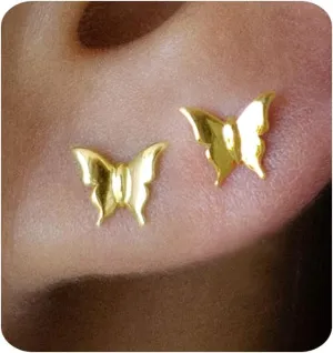 Gold Earrings for Women Trendy 14K Gold Butterfly Stud Earrings Small Dainty Minimalist Simple Hypoallergenic Earrings Jewelry Gift for Her