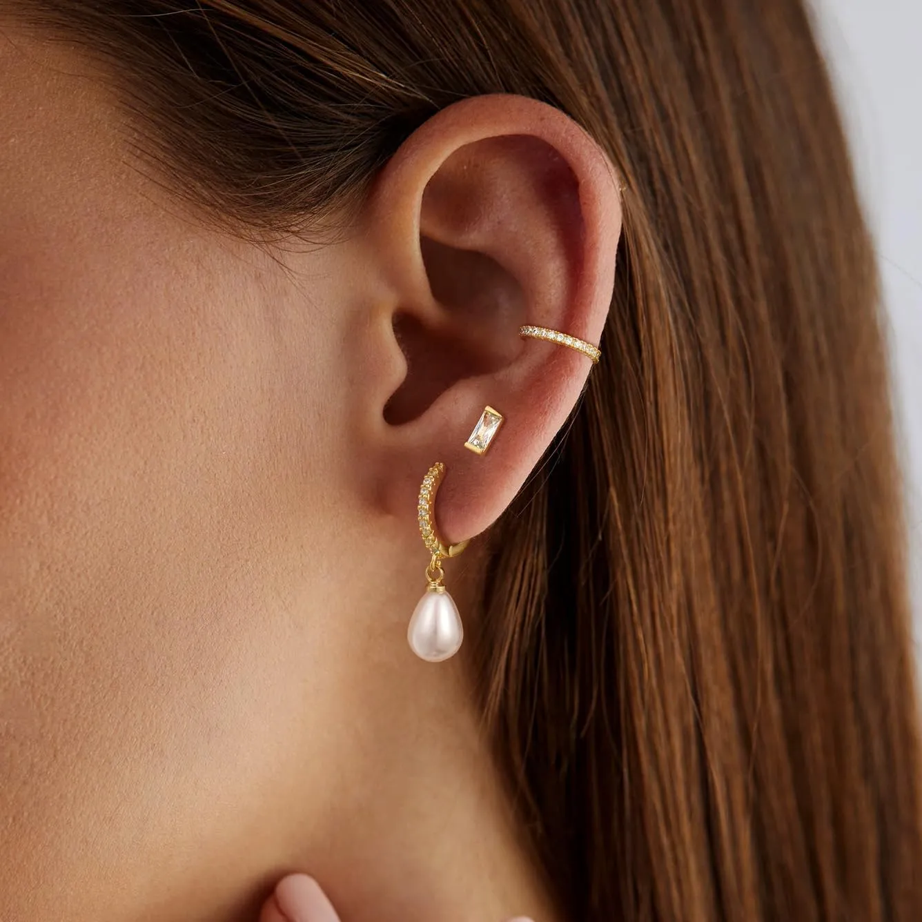 Gold Earrings for Women, Trendy Pearl Earrings 14k Gold Errings Set Dangle Drop Hoops Huggies Earrings Studs Cuffs Small Dainty Cubic Zirconia Lightweight Earrings Jewelry Gift for Women