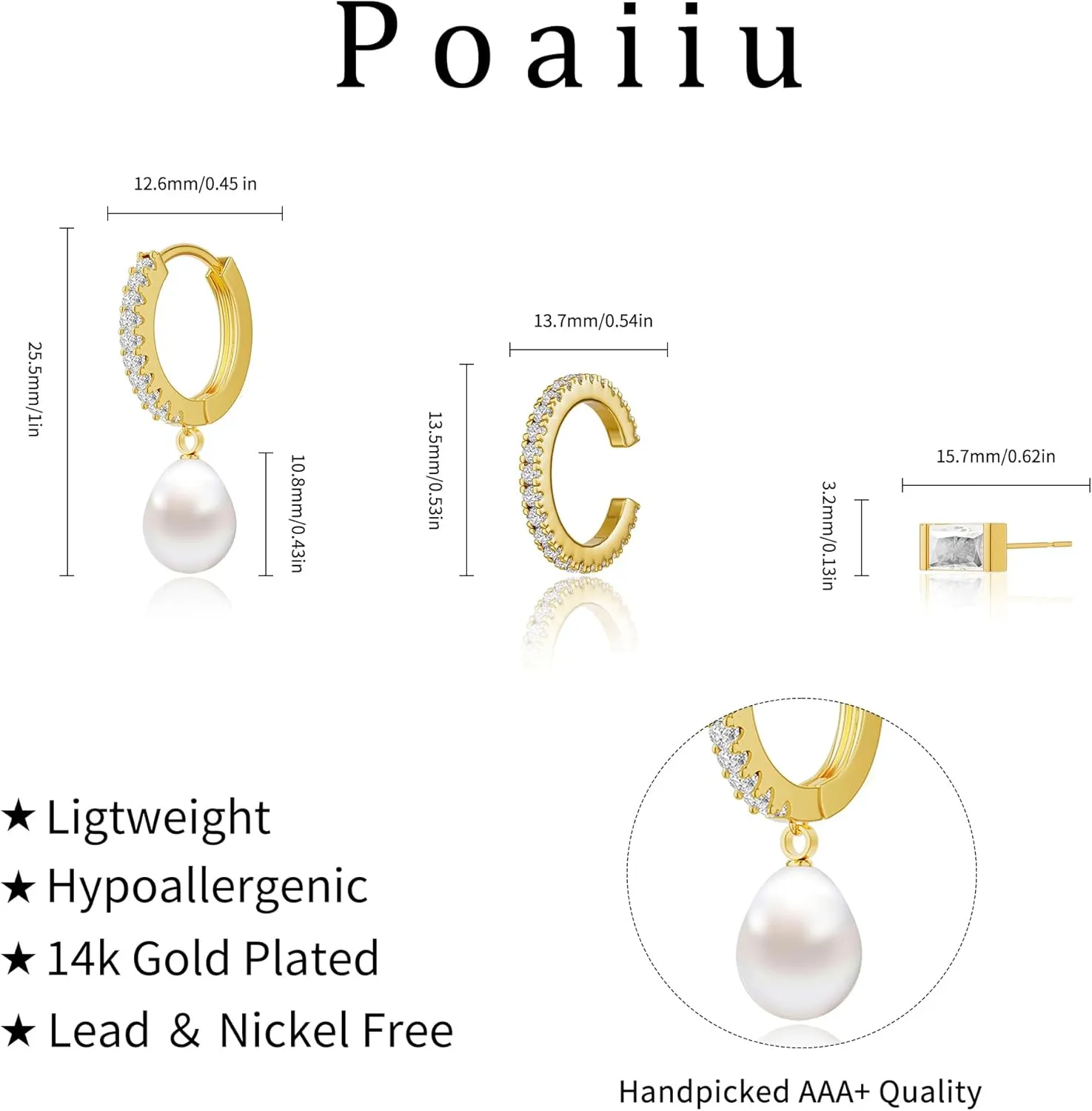 Gold Earrings for Women, Trendy Pearl Earrings 14k Gold Errings Set Dangle Drop Hoops Huggies Earrings Studs Cuffs Small Dainty Cubic Zirconia Lightweight Earrings Jewelry Gift for Women