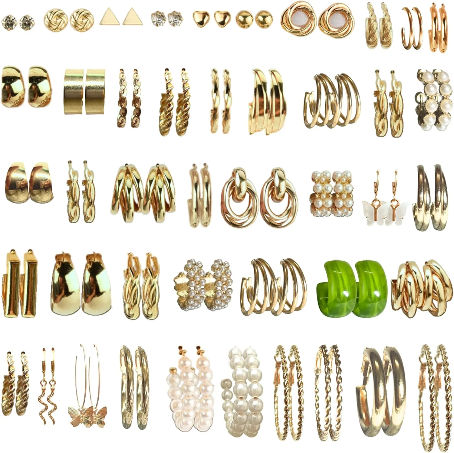 Gold Earrings Set for Women, Diverse Styles Hypoallergenic Earring Collection, Ideal for Daily & Special Occasions