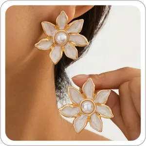 Gold Flower Earrings for Women Gold Rhinestone Pearl Earring Spring Earrings Summer Floral Statement Earring Jewelry Accessorie