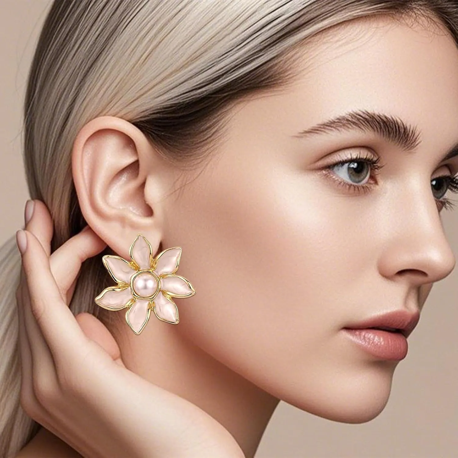 Gold Flower Earrings for Women Gold Rhinestone Pearl Earring Spring Earrings Summer Floral Statement Earring Jewelry Accessorie
