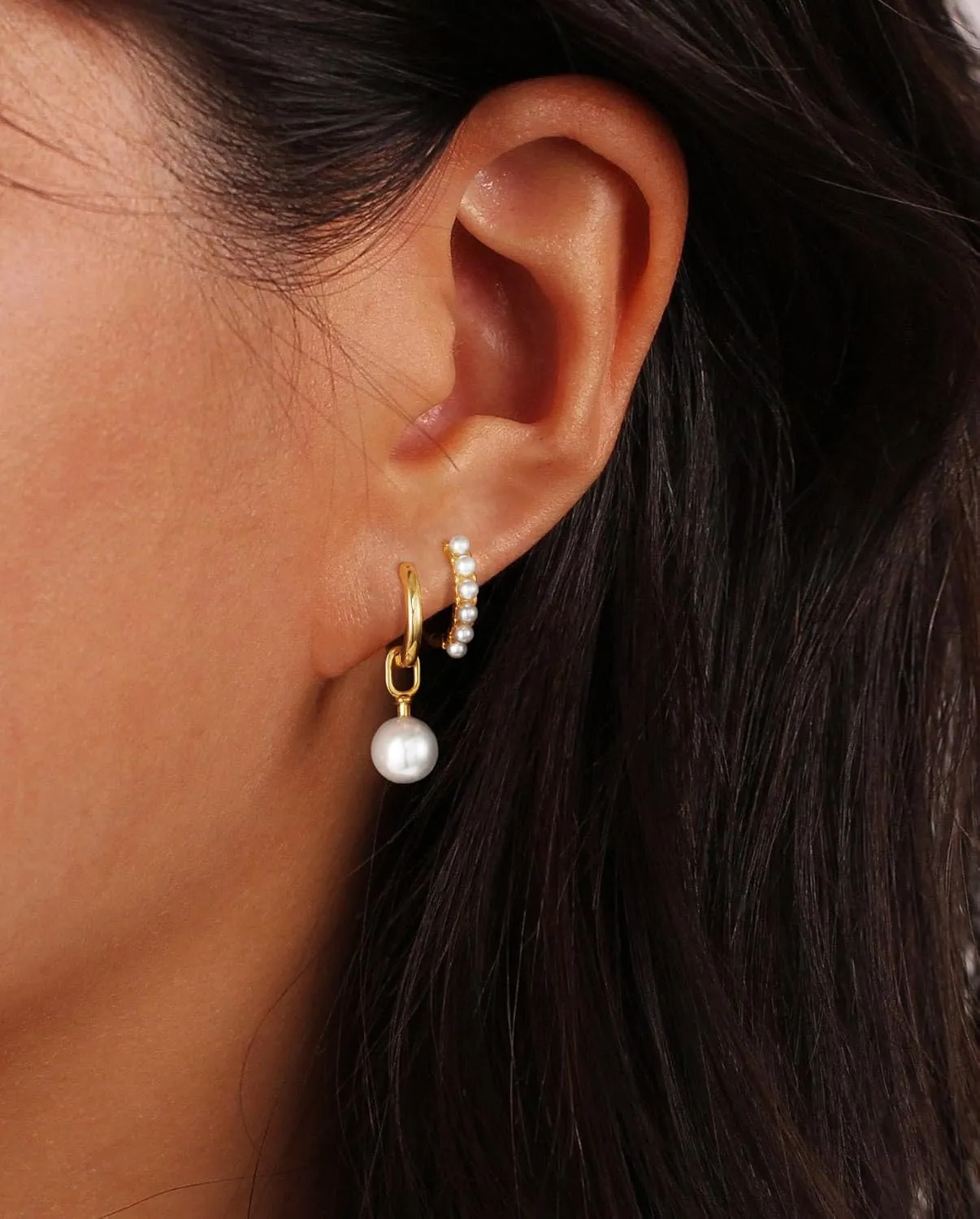 Gold Hoop Earrings for Women, Dainty 14k Gold Plated Drop Small Hoop Pearl Earrings Studs Set Trendy Dangle Cubic Zirconia Huggie Stacks Hypoallergenic Earrings Fashion Jewelry for Women
