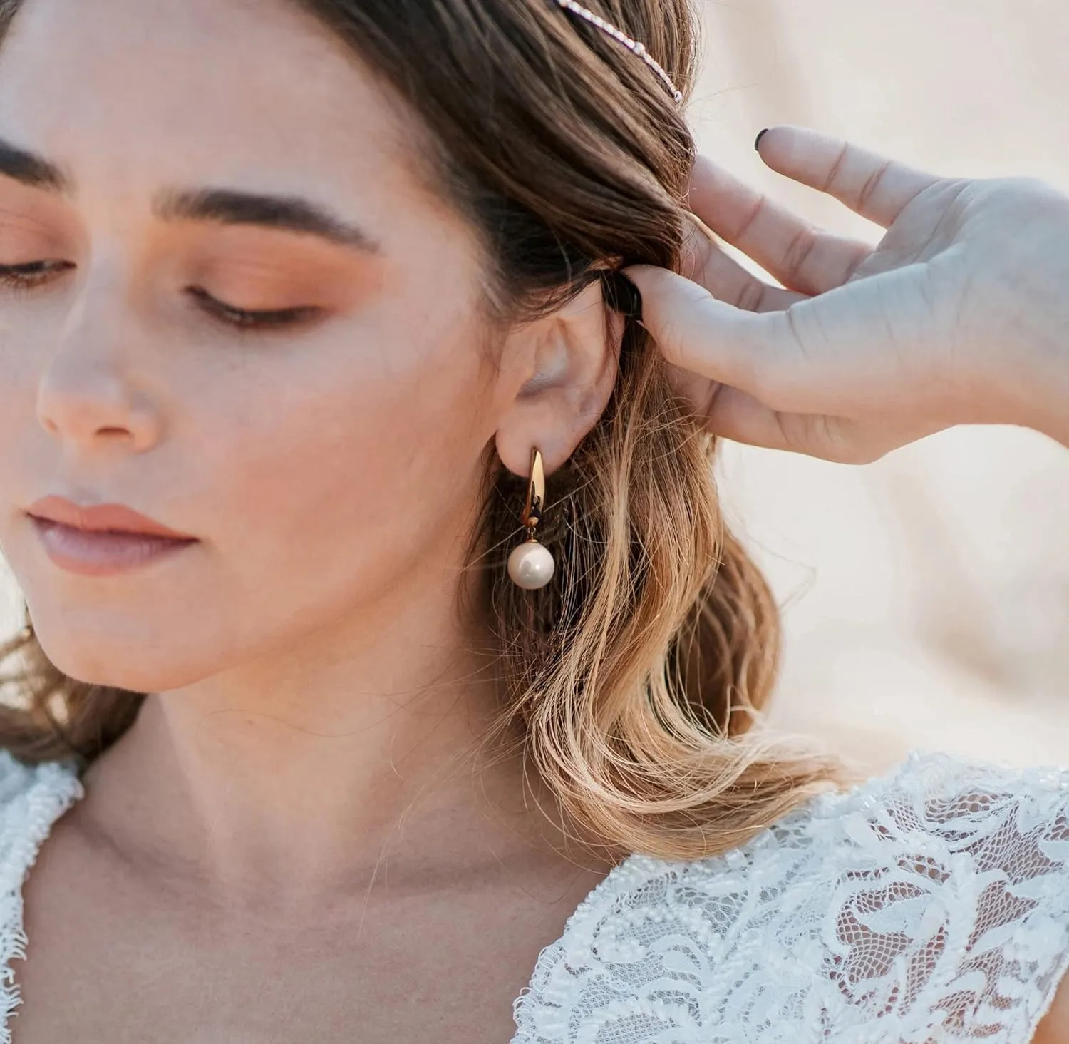 Gold Huggie Hoop Earrings with Charms Fashion Pearl Drop Dangle Earrings for Women Handmade Karma Circle Jewelry for Ladies Lightweight Pearl Earrings on Christmas