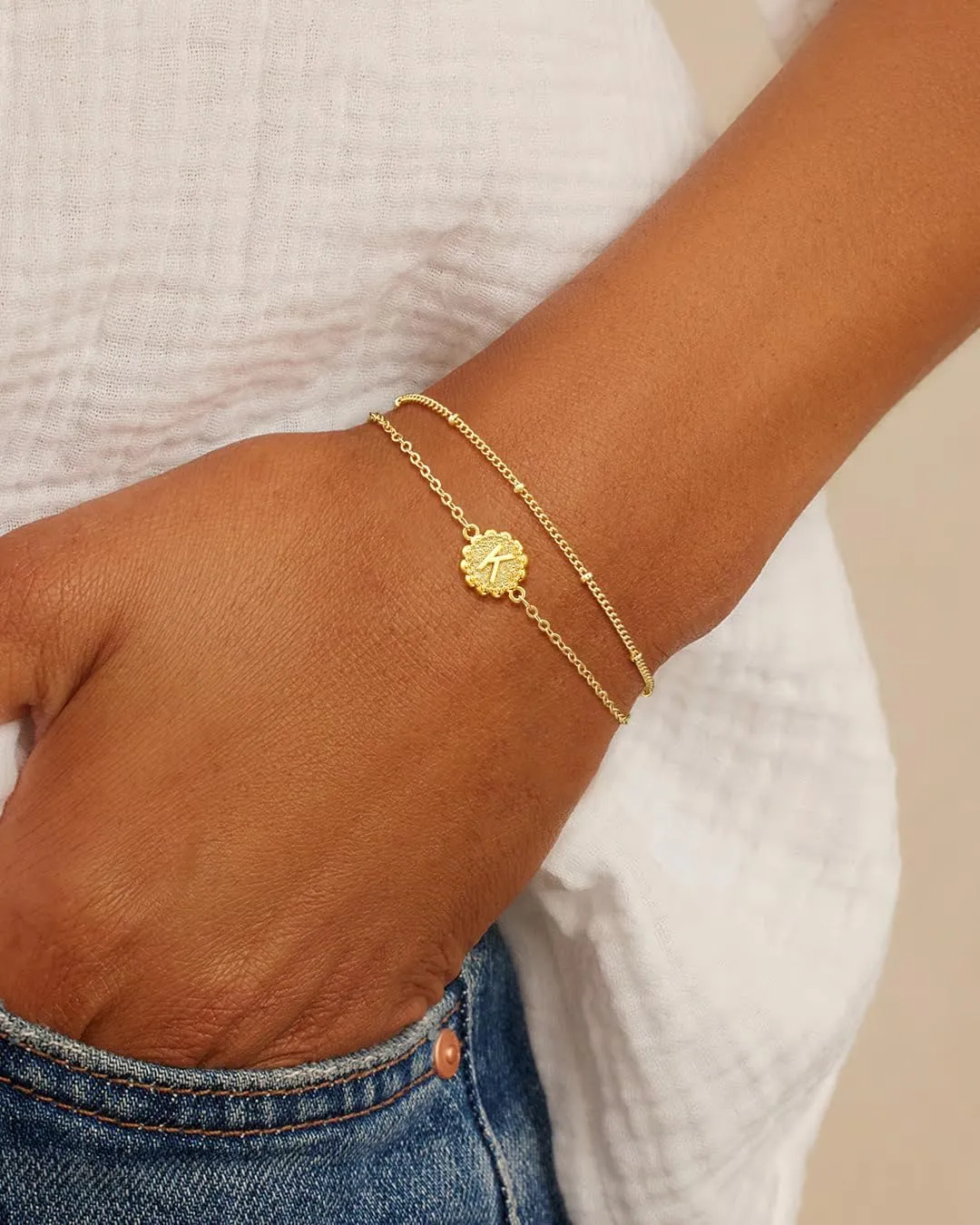 Gold Initial Bracelets for Women 14K Gold Plated Dainty O Chain satellite Chain initial Bracelet for Women Trendy Gold Stackable Cuff Bracelets Jewelry Gifts for Women Adjustable 7" 2"
