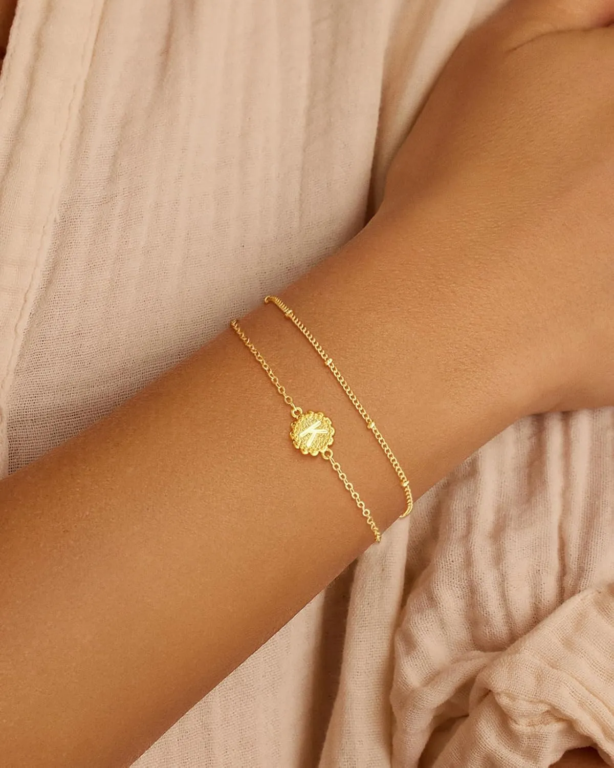 Gold Initial Bracelets for Women 14K Gold Plated Dainty O Chain satellite Chain initial Bracelet for Women Trendy Gold Stackable Cuff Bracelets Jewelry Gifts for Women Adjustable 7" 2"