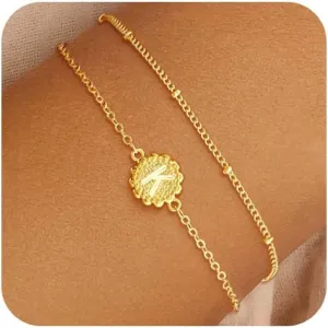 Gold Initial Bracelets for Women 14K Gold Plated Dainty O Chain satellite Chain initial Bracelet for Women Trendy Gold Stackable Cuff Bracelets Jewelry Gifts for Women Adjustable 7" 2"