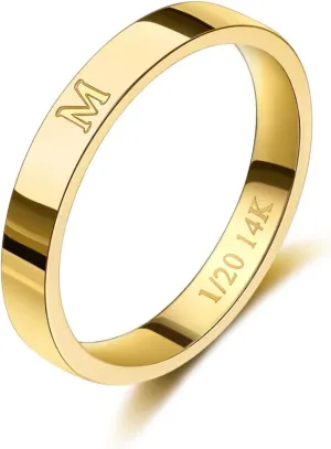 Gold Initial Ring for Women Non Tarnish Dainty 14K Gold Filled Ring Stackable Personalized Letter Stacking Thumb Pinky Rings for Mom Wedding Bands Engagement Birthday Gifts Jewelry Size 6-10