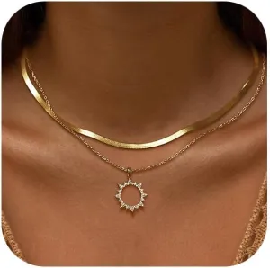 Gold Layered Necklaces for Women 14K Real Gold/Silver Plated Dainty Stackable Choker Chain Necklace Stack Layering Simple Trendy Fashion Pendant Necklaces Set Jewelry Gifts