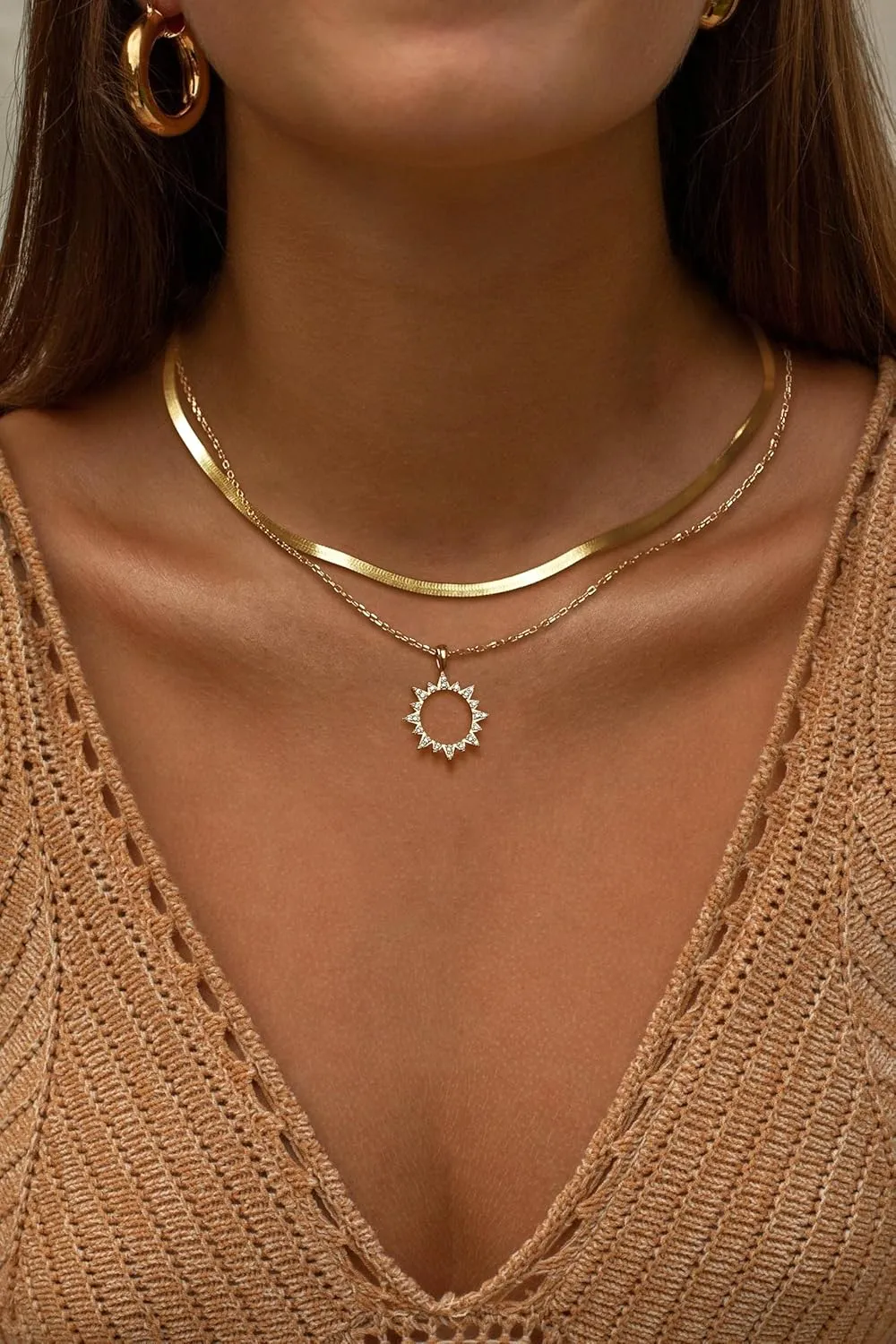 Gold Layered Necklaces for Women 14K Real Gold/Silver Plated Dainty Stackable Choker Chain Necklace Stack Layering Simple Trendy Fashion Pendant Necklaces Set Jewelry Gifts