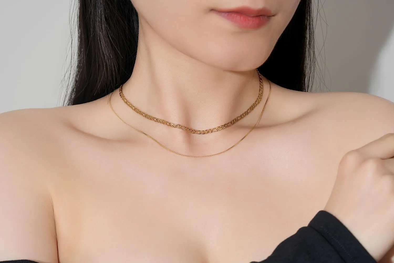 Gold Layered Necklaces for Women, Dainty Gold Choker Necklace,14K Gold Plated Herringbone Cable Link Chain Heart Pendant Necklace Set for Women, Surgical Steel Womens Chain