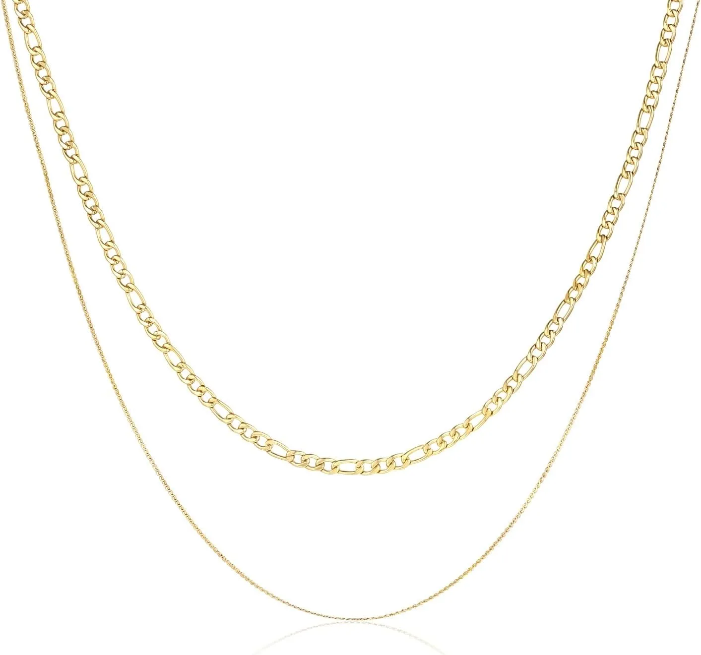 Gold Layered Necklaces for Women, Dainty Gold Choker Necklace,14K Gold Plated Herringbone Cable Link Chain Heart Pendant Necklace Set for Women, Surgical Steel Womens Chain