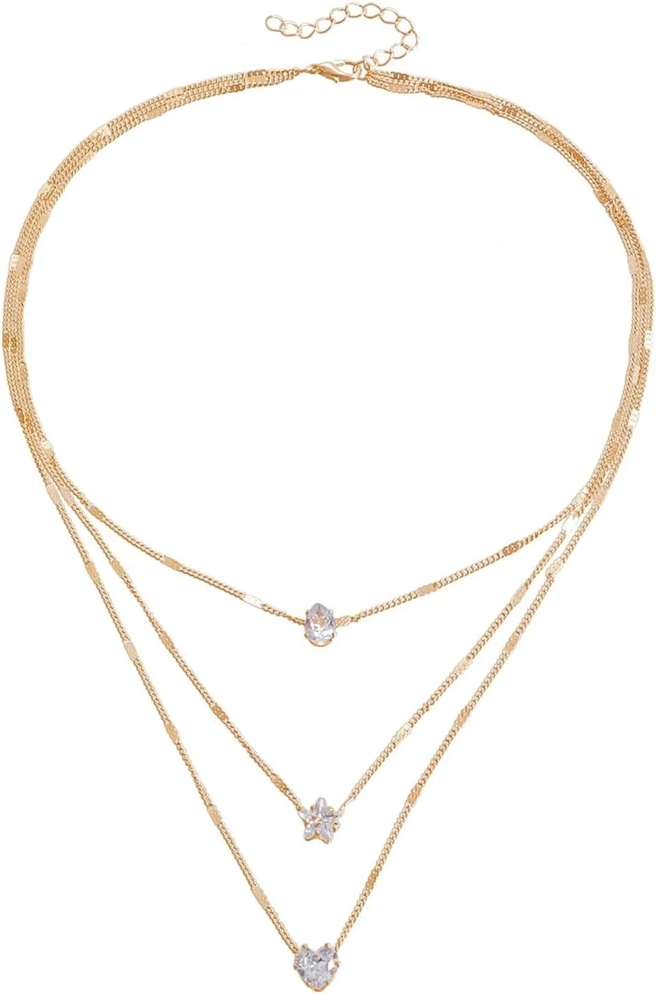 Gold Layered Necklaces for Women Diamond Necklace Dainty 14K Gold Plated CZ Pendant Necklaces Snake Chain Choker Neckalce Paperclip Chain Necklace Bridesmaid Jewelry for Women