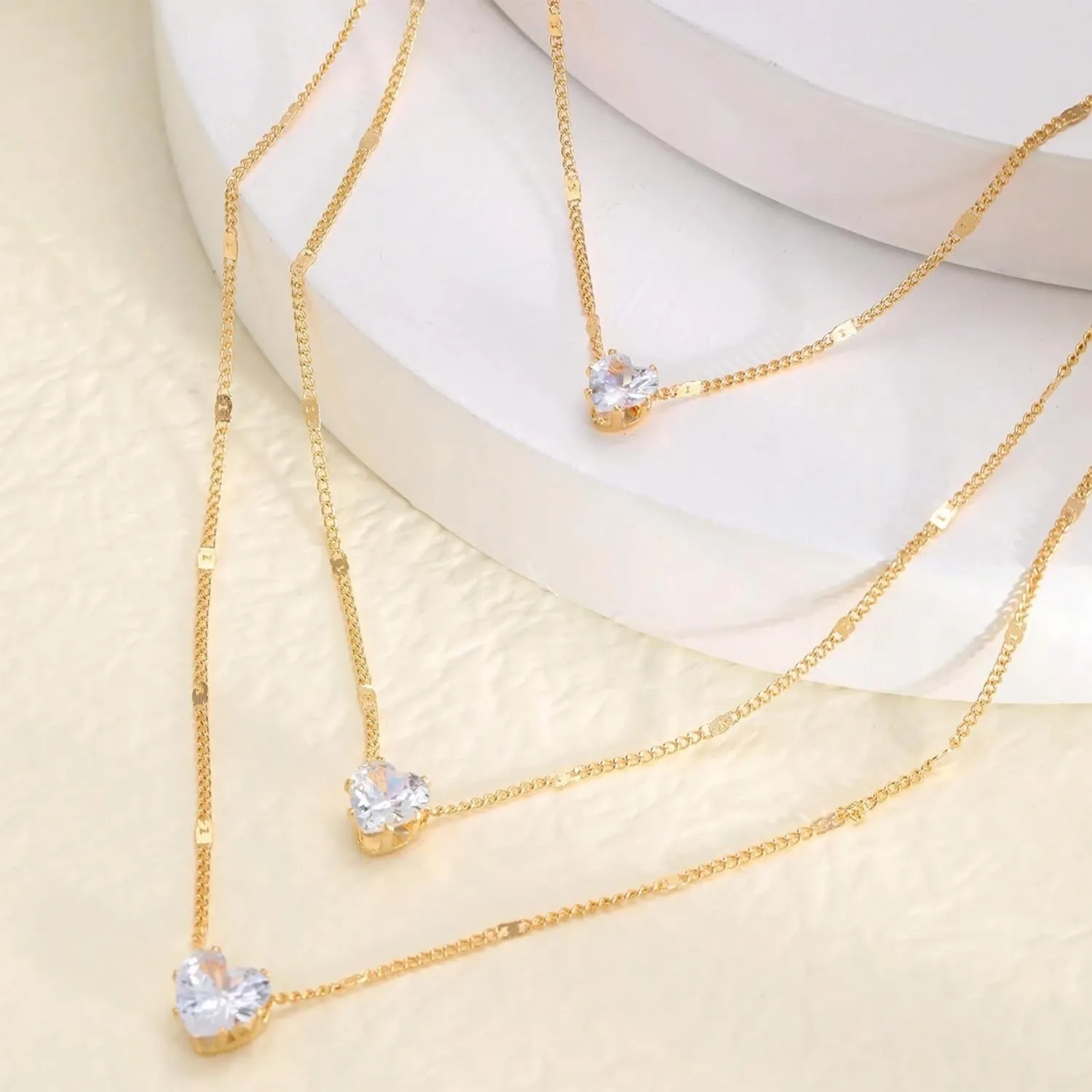 Gold Layered Necklaces for Women Diamond Necklace Dainty 14K Gold Plated CZ Pendant Necklaces Snake Chain Choker Neckalce Paperclip Chain Necklace Bridesmaid Jewelry for Women