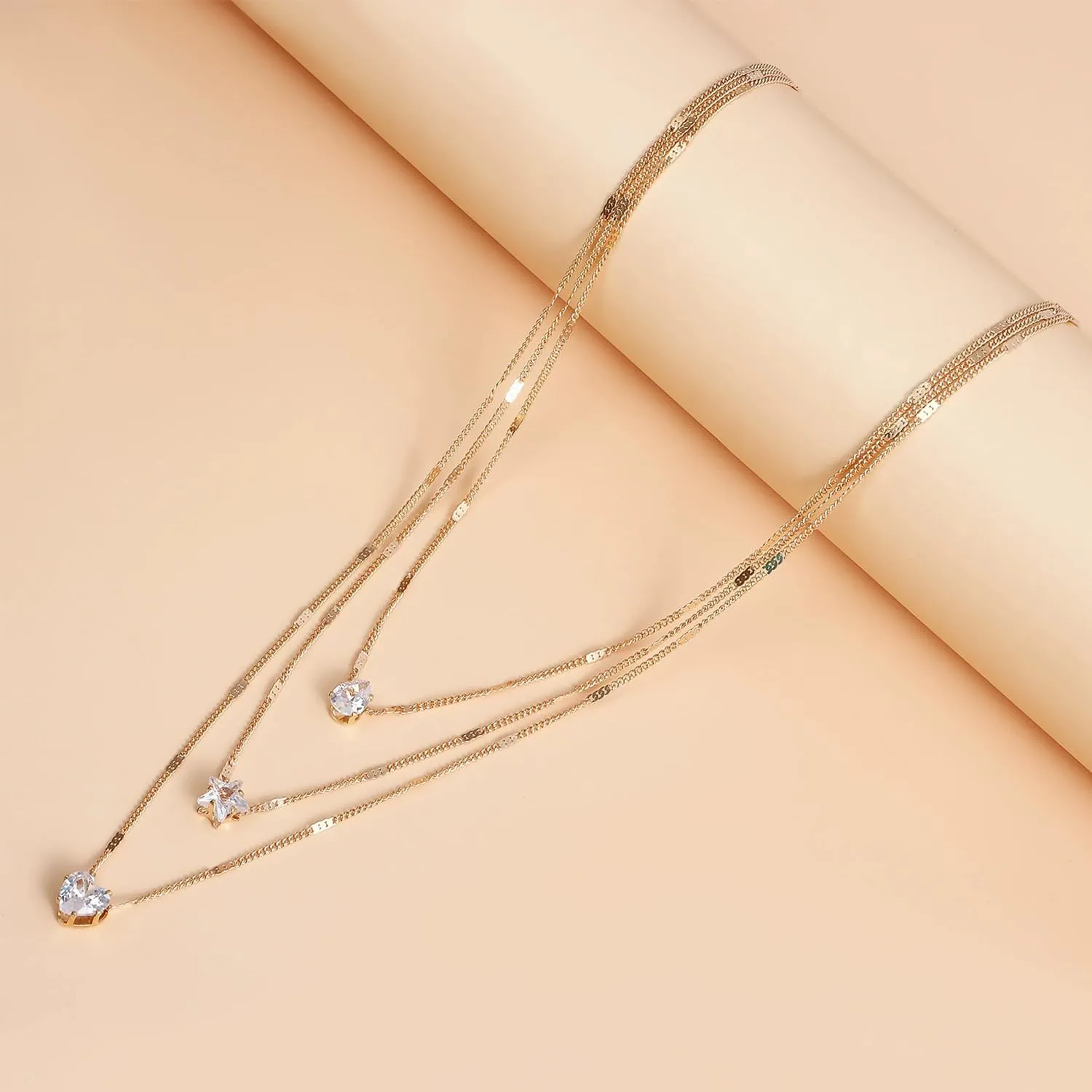 Gold Layered Necklaces for Women Diamond Necklace Dainty 14K Gold Plated CZ Pendant Necklaces Snake Chain Choker Neckalce Paperclip Chain Necklace Bridesmaid Jewelry for Women