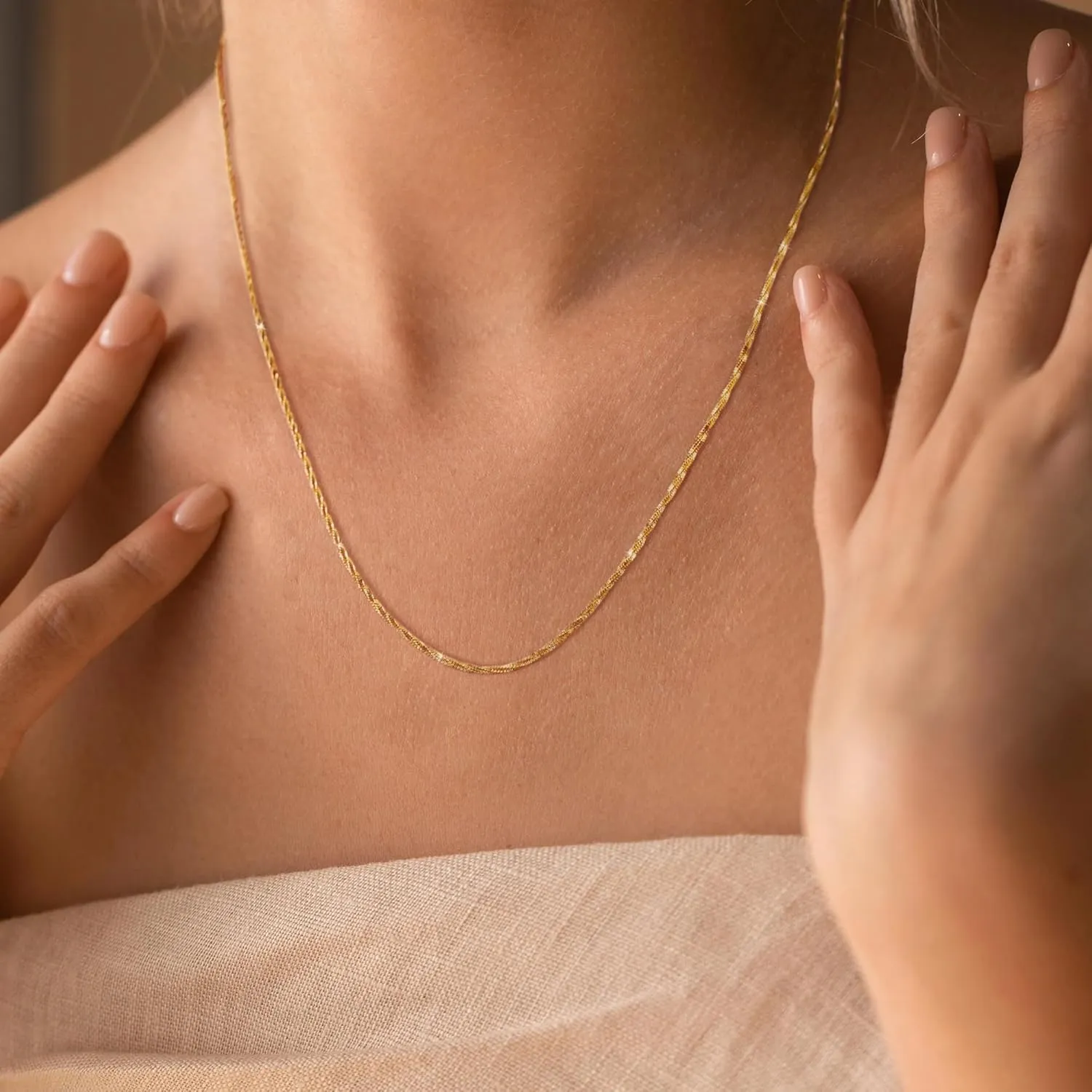 Gold Necklace for Women, 18K Gold Thin Chain Plated Choker Dainty Layered Necklaces, Box Chain Necklace 18K White Gold Plated Dainty Layered Necklaces