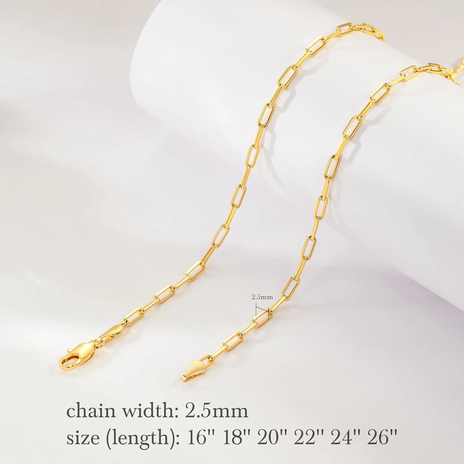 Gold Necklace for Women & Men 14K Gold Chain Necklace for Women Unisex 2.5mm Wide Paperclip Chain Necklaces Non Tarnish Paperclip Necklaces Jewelry 16 - 26