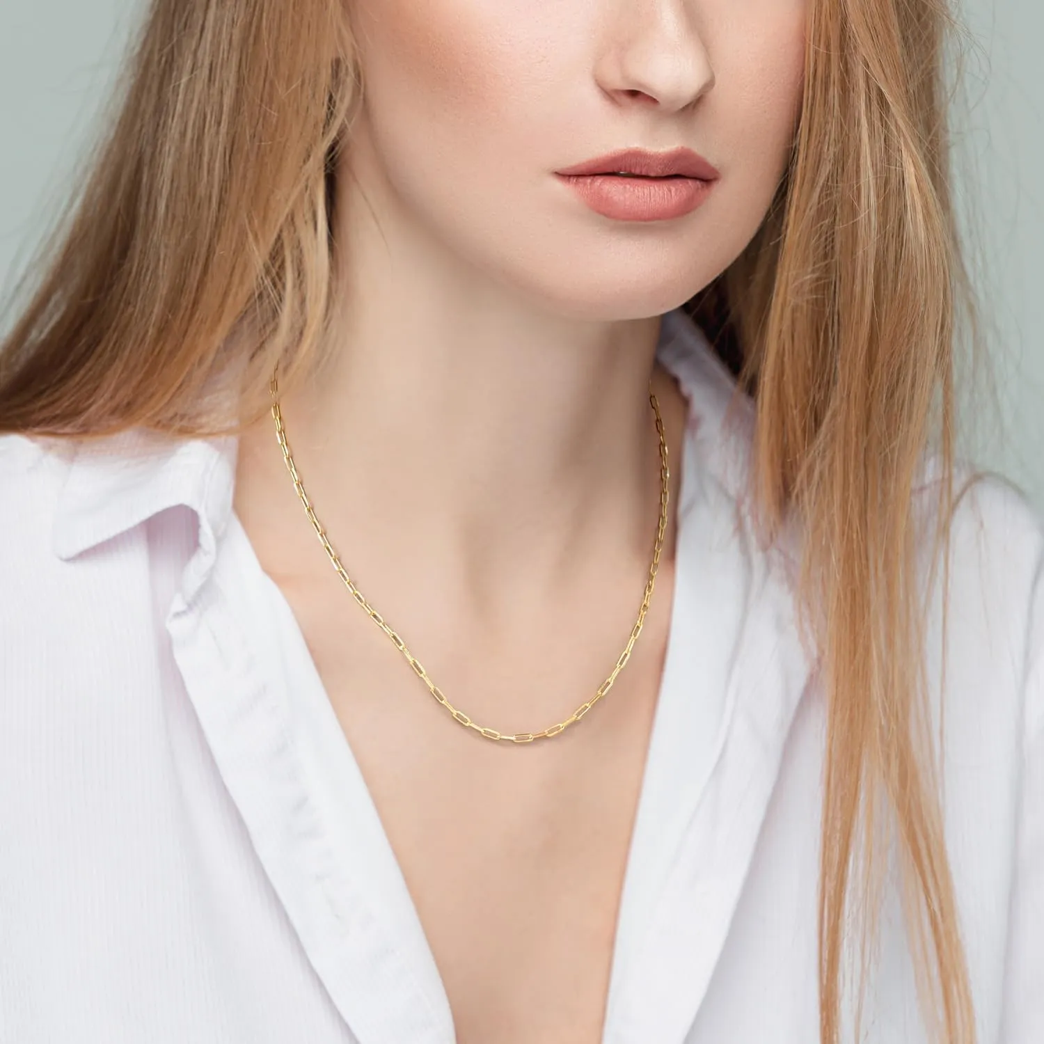 Gold Necklace for Women & Men 14K Gold Chain Necklace for Women Unisex 2.5mm Wide Paperclip Chain Necklaces Non Tarnish Paperclip Necklaces Jewelry 16 - 26