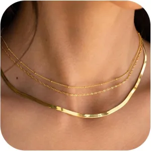 Gold Necklace for Women,Dainty Gold Necklace,14k Gold Plated Snake Gold Chain Choker Necklaces Simple Gold Layered Necklaces Gold Jewelry Sets for Women