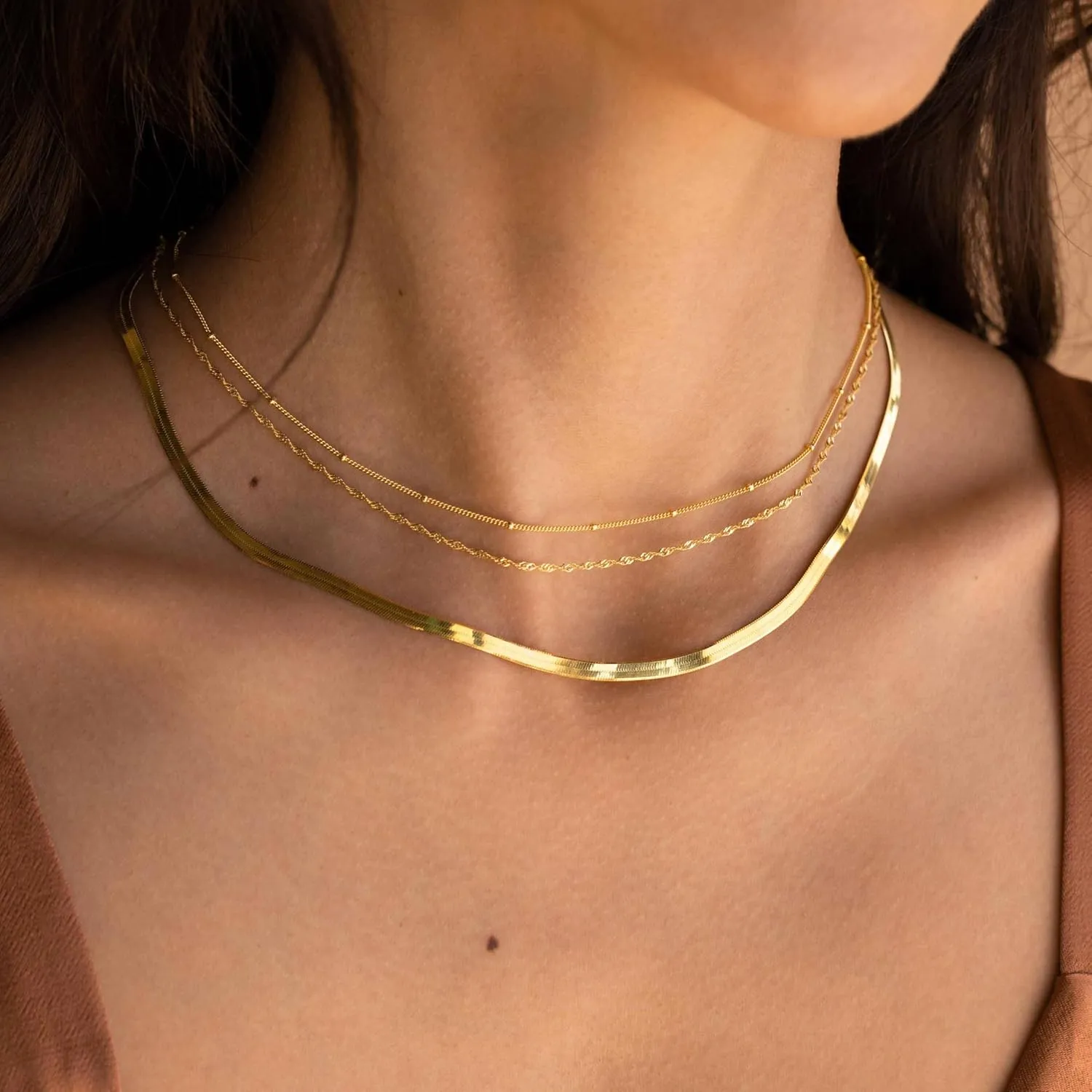 Gold Necklace for Women,Dainty Gold Necklace,14k Gold Plated Snake Gold Chain Choker Necklaces Simple Gold Layered Necklaces Gold Jewelry Sets for Women