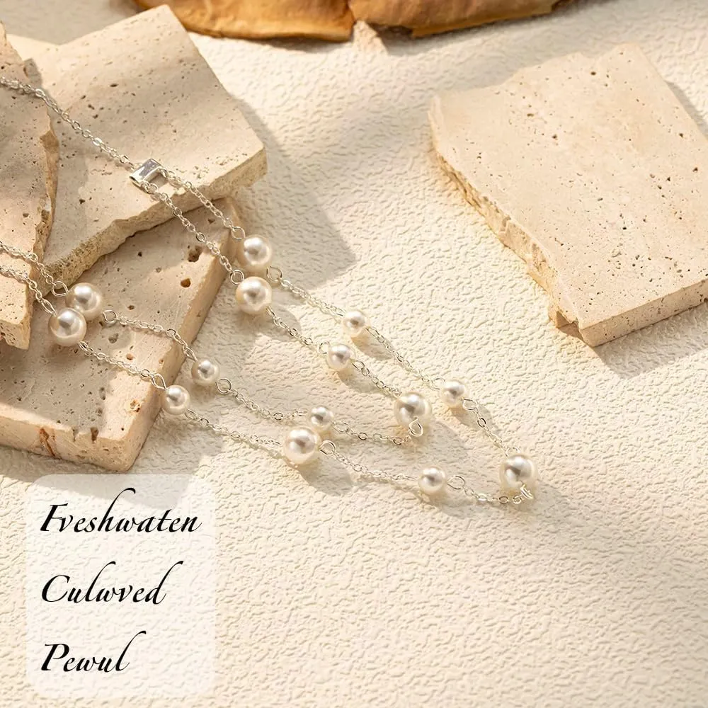 Gold Pearl Necklaces for Women, 14K Natural Freshwater Dainty Pearl Choker Necklaces for Women, Elegant Jewelry for Mom, Wife - Valentine's Day, Anniversary, Wedding Gift