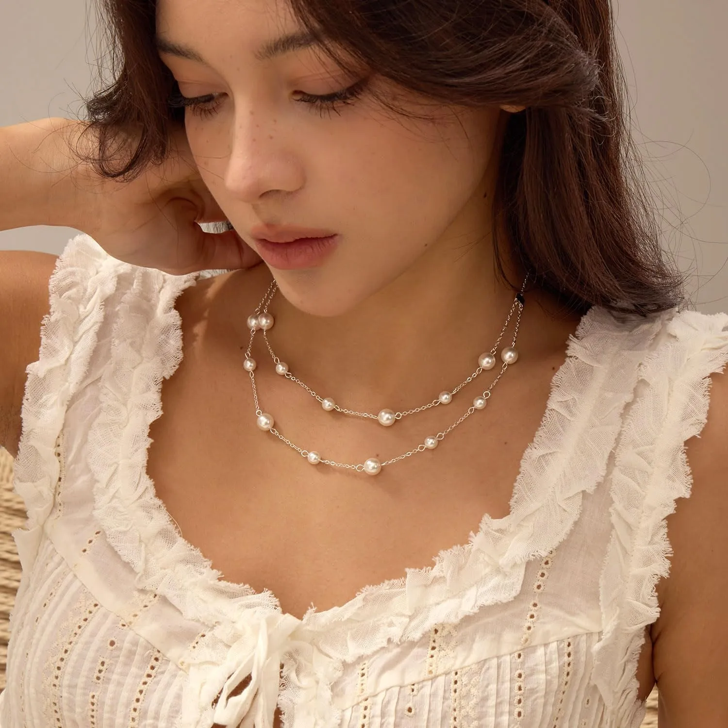 Gold Pearl Necklaces for Women, 14K Natural Freshwater Dainty Pearl Choker Necklaces for Women, Elegant Jewelry for Mom, Wife - Valentine's Day, Anniversary, Wedding Gift