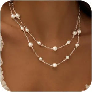 Gold Pearl Necklaces for Women, 14K Natural Freshwater Dainty Pearl Choker Necklaces for Women, Elegant Jewelry for Mom, Wife - Valentine's Day, Anniversary, Wedding Gift