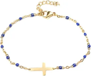 Gold Plated Beads Cross Bracelets Dainty Christian Bracelets Dainty Religious Cross Jewelry Gifts for Women