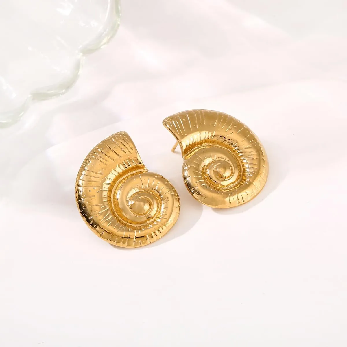Gold Starfish Shell Conch Seashell Earrings - Trendy Summer Boho Ocean Chunky Statement Beach Jewelry - Gifts for Women