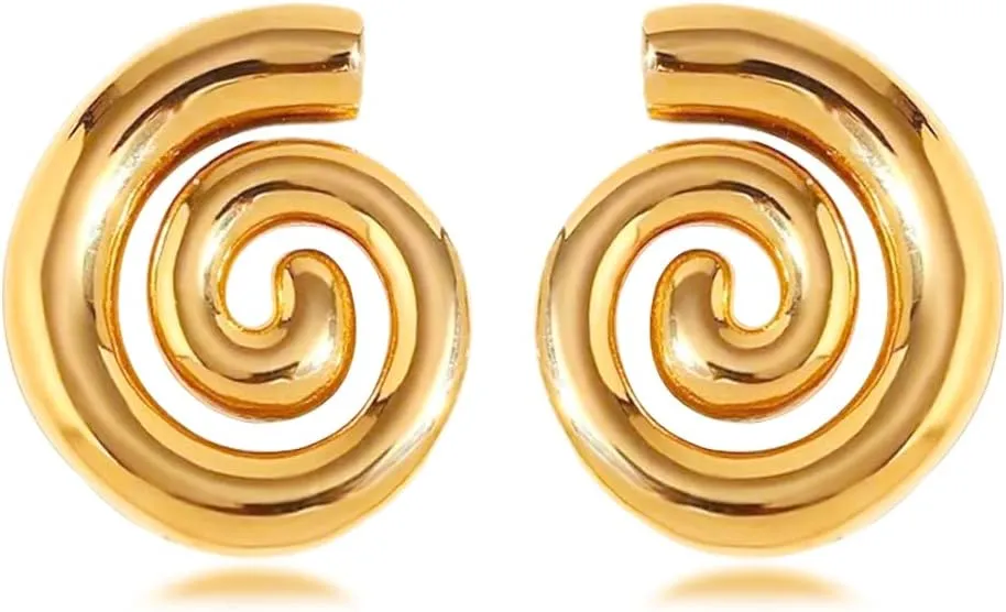 Gold Statement Earrings for Women Trendy Chunky Gold Square Earrings Textured Stud Earrings for Women Lightweight Big Shell Wings Drop Earrings for Her