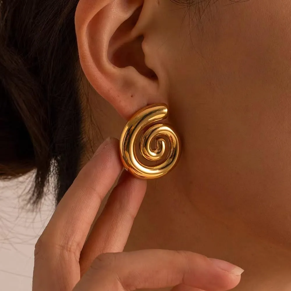 Gold Statement Earrings for Women Trendy Chunky Gold Square Earrings Textured Stud Earrings for Women Lightweight Big Shell Wings Drop Earrings for Her