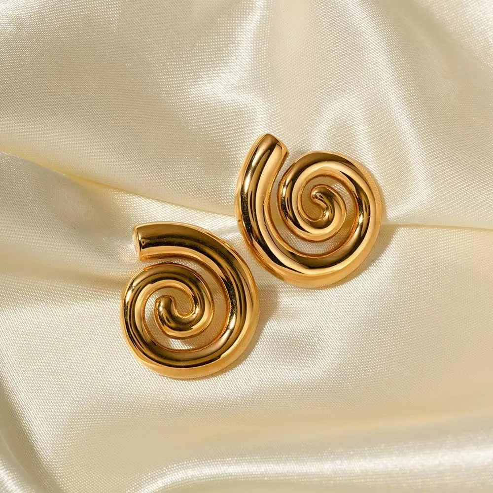 Gold Statement Earrings for Women Trendy Chunky Gold Square Earrings Textured Stud Earrings for Women Lightweight Big Shell Wings Drop Earrings for Her