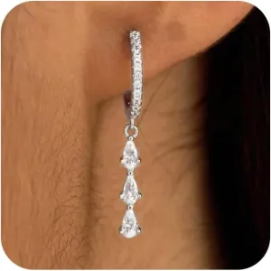 Gold/Silver Hoop Earrings for Women,Dainty 14k Gold/Silver Plated Small CZ Diamond Dangle Drop Earrings for Women Trendy Lightweight Jewelry Set