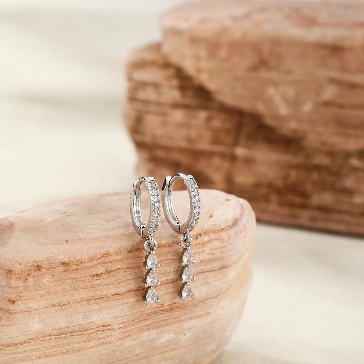 Gold/Silver Hoop Earrings for Women,Dainty 14k Gold/Silver Plated Small CZ Diamond Dangle Drop Earrings for Women Trendy Lightweight Jewelry Set