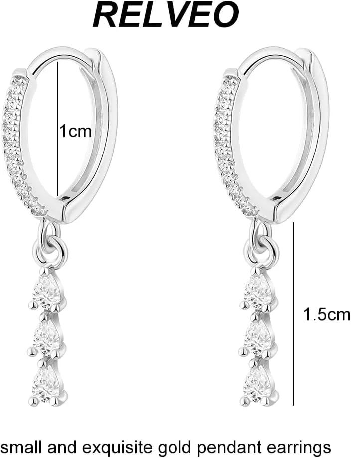 Gold/Silver Hoop Earrings for Women,Dainty 14k Gold/Silver Plated Small CZ Diamond Dangle Drop Earrings for Women Trendy Lightweight Jewelry Set