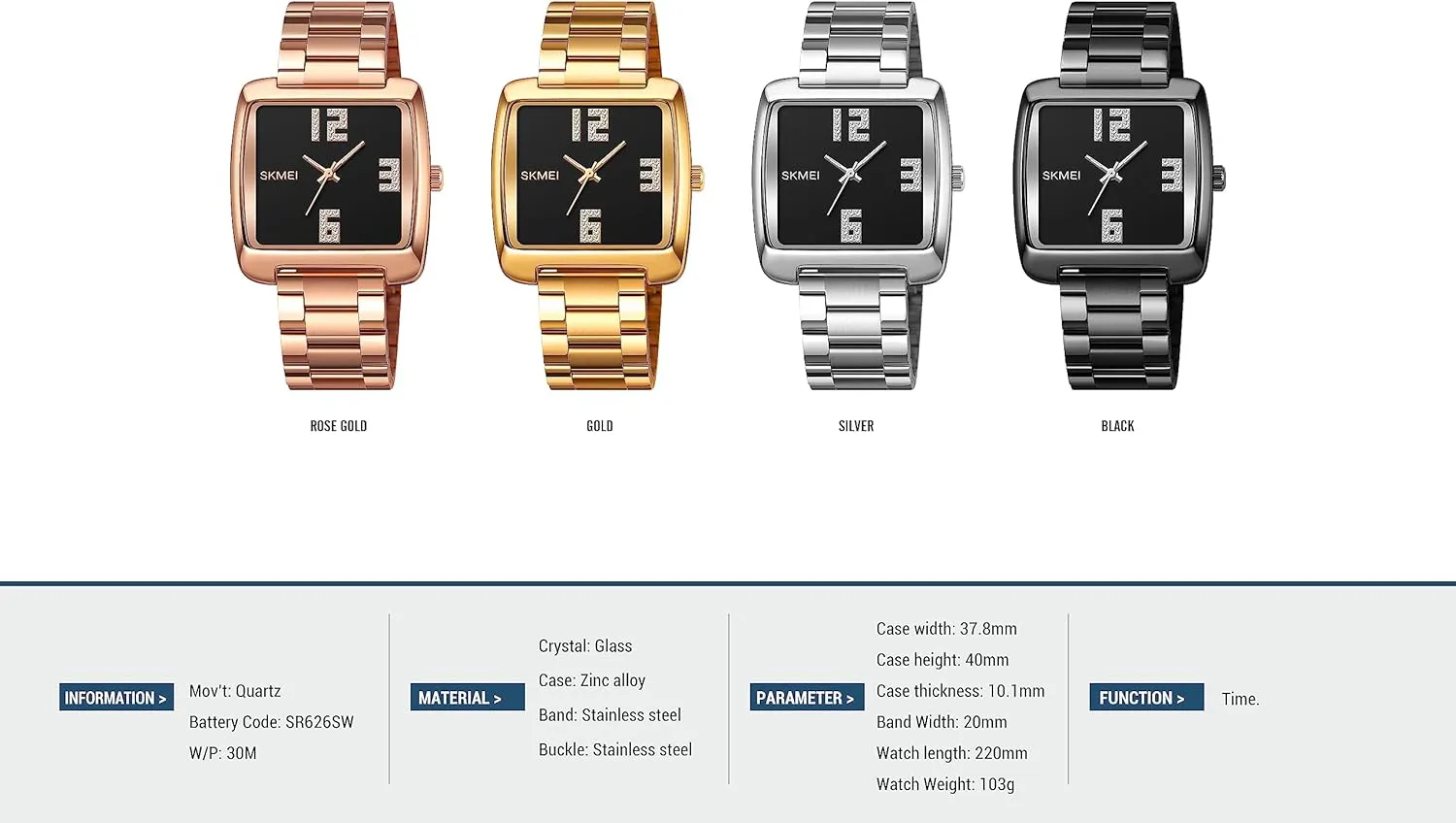 Gosasa Fashion Men's Watch Square Diamond Scale Dial Business Quartz Watches for Men Stainless Steel Waterproof Trend Male Wristwatch