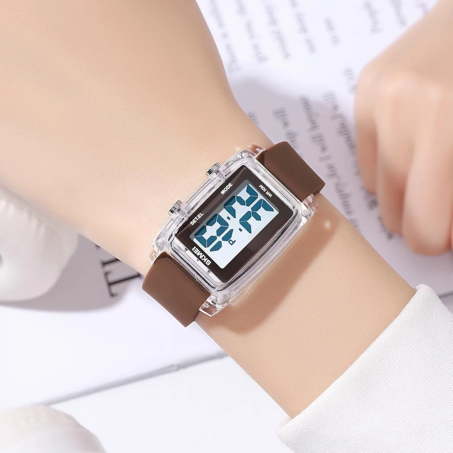 Gosasa Fashion Womens Men's Digital Watch Unisex Big Numbers Dial Rectangular Face Waterproof Silicone Strap LED Watches