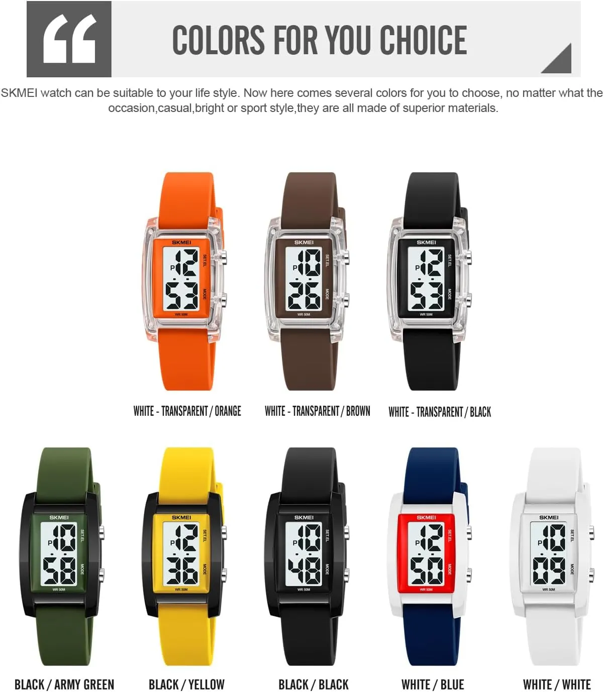 Gosasa Fashion Womens Men's Digital Watch Unisex Big Numbers Dial Rectangular Face Waterproof Silicone Strap LED Watches