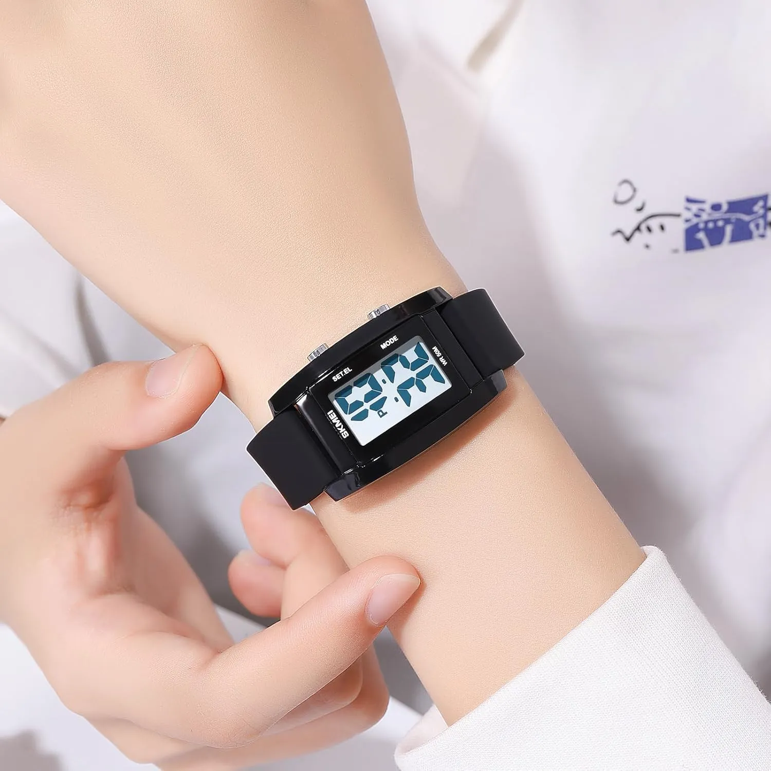 Gosasa Fashion Womens Men's Digital Watch Unisex Big Numbers Dial Rectangular Face Waterproof Silicone Strap LED Watches