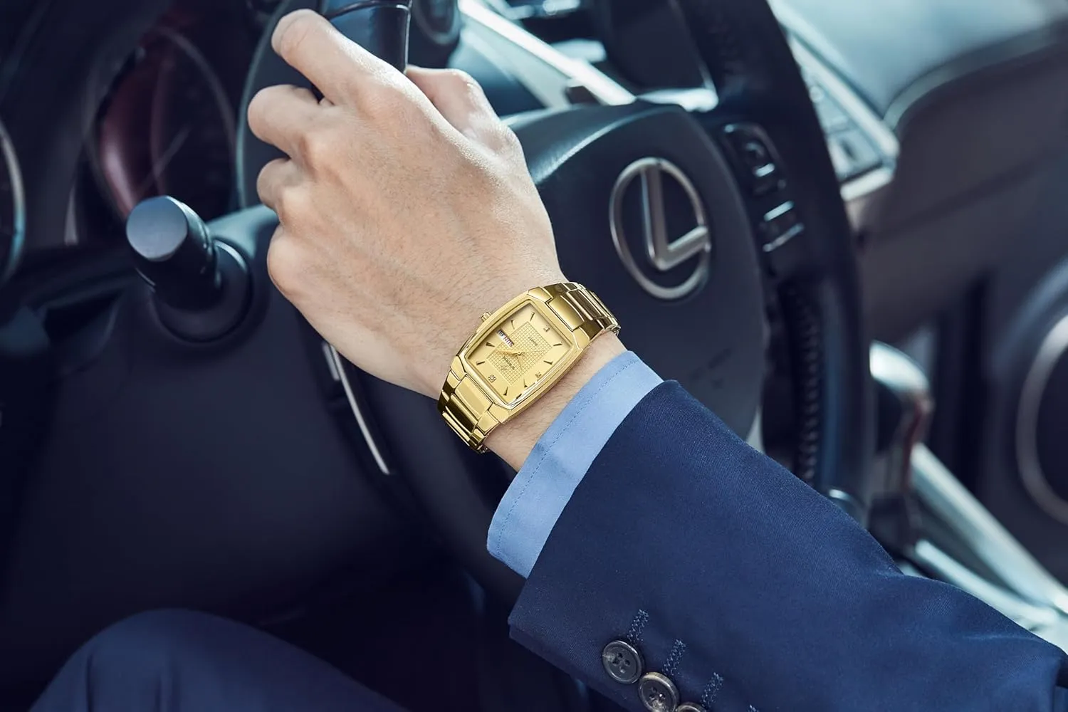 Gosasa Luxury Square Men Watches Stainless Steel Analog Quartz Fashion Waterproof Business Casual Watch with Date