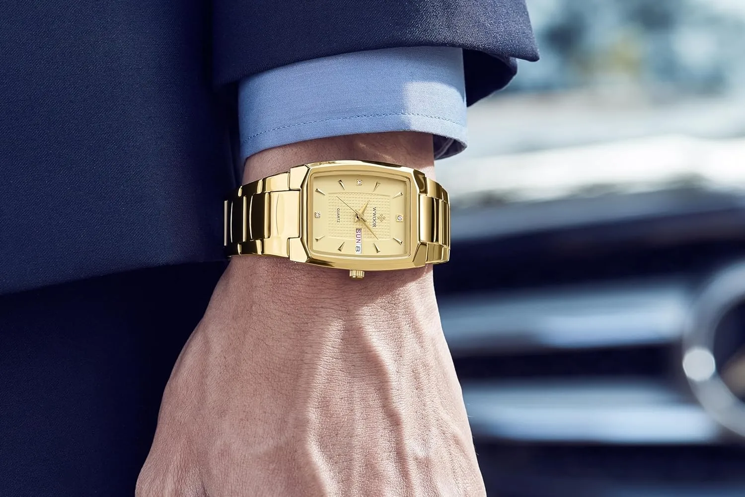 Gosasa Luxury Square Men Watches Stainless Steel Analog Quartz Fashion Waterproof Business Casual Watch with Date