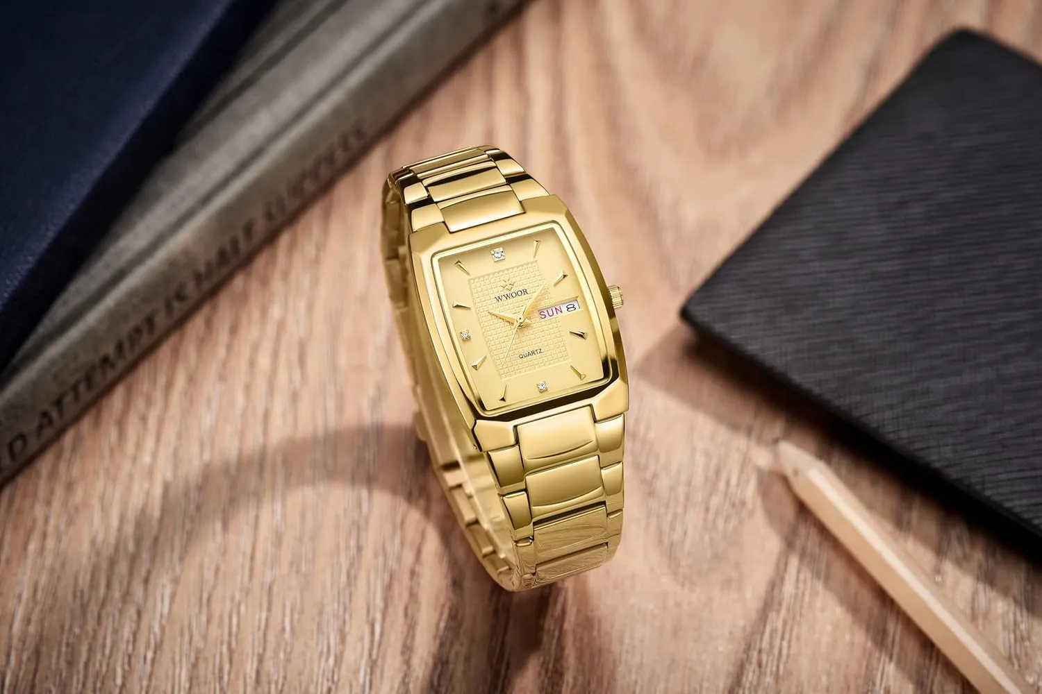 Gosasa Luxury Square Men Watches Stainless Steel Analog Quartz Fashion Waterproof Business Casual Watch with Date
