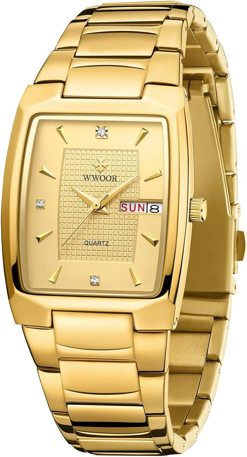 Gosasa Luxury Square Men Watches Stainless Steel Analog Quartz Fashion Waterproof Business Casual Watch with Date