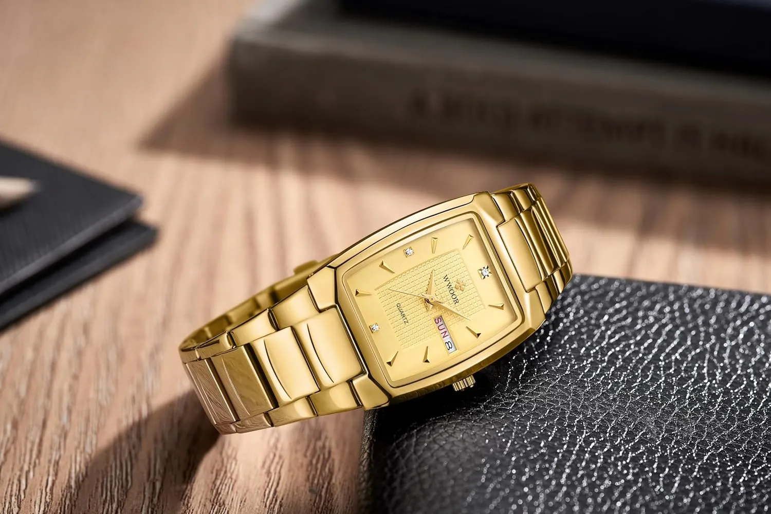 Gosasa Luxury Square Men Watches Stainless Steel Analog Quartz Fashion Waterproof Business Casual Watch with Date