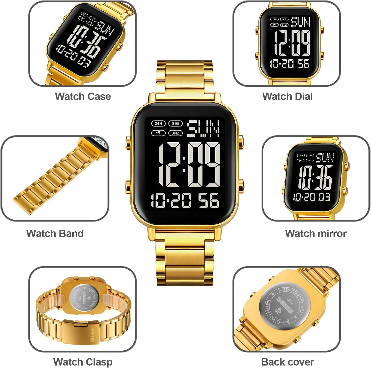 Gosasa Men's Fashion Stainless Steel Watches Easy-Read Luminous Date Waterproof Chronograph Wristwatches