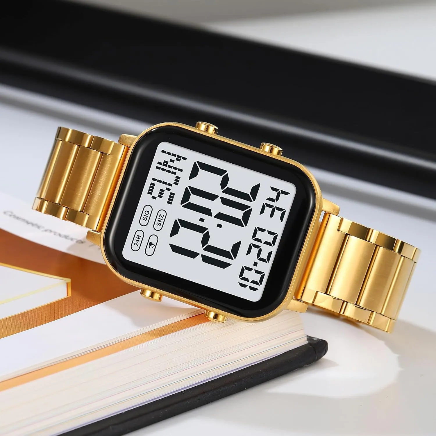 Gosasa Men's Fashion Stainless Steel Watches Easy-Read Luminous Date Waterproof Chronograph Wristwatches