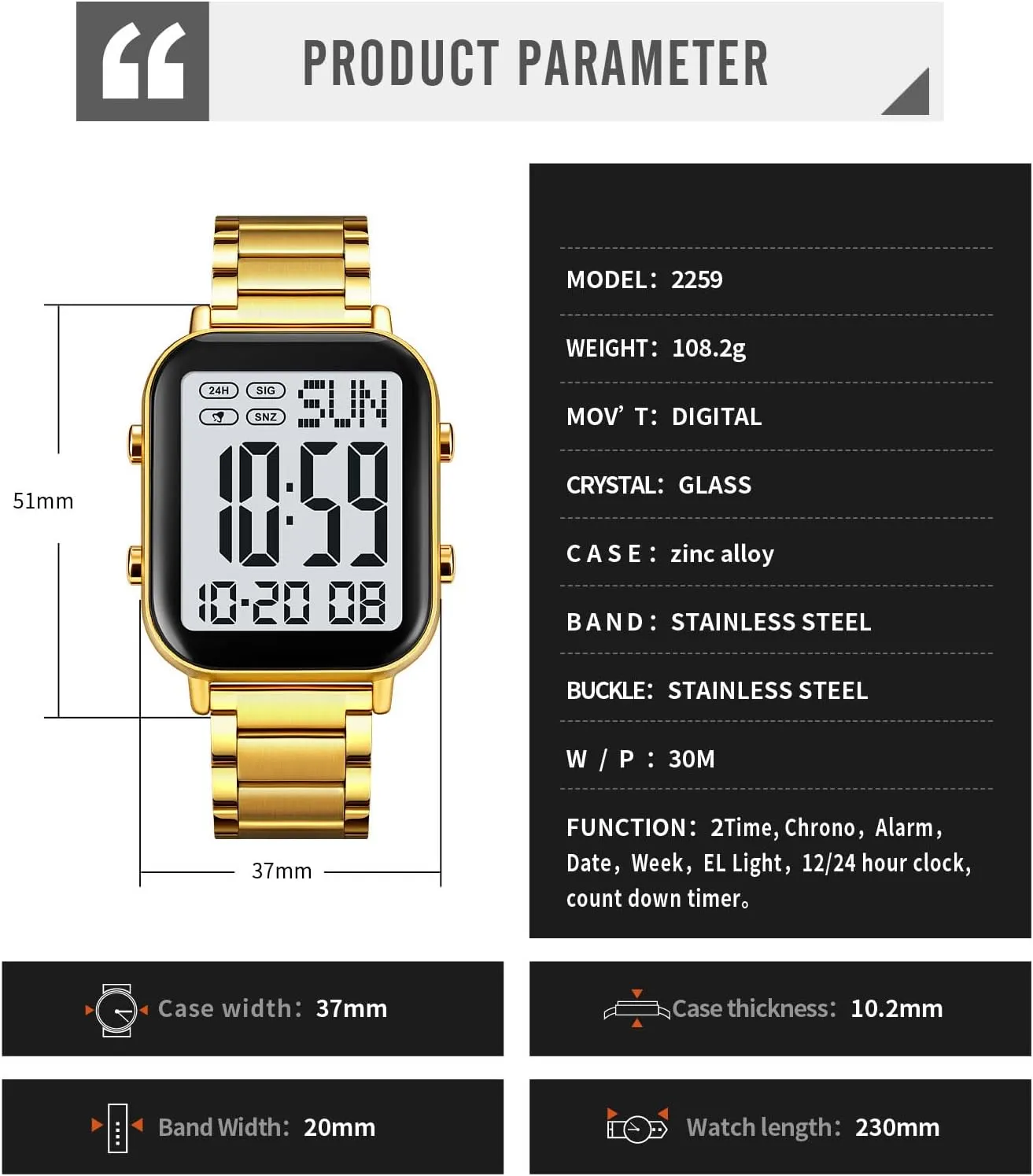 Gosasa Men's Fashion Stainless Steel Watches Easy-Read Luminous Date Waterproof Chronograph Wristwatches
